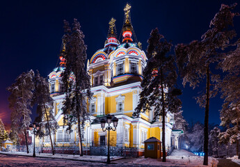 Old Russian Orthodox cathedral in Almaty city, Kazakhstan