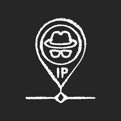 Hidden IP address chalk white icon on black background. Online privacy and anonymity, internet security. Hiding personal information and location, VPN access. Isolated vector chalkboard illustration
