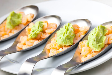 shrimp salad with paste of ripe avocado
