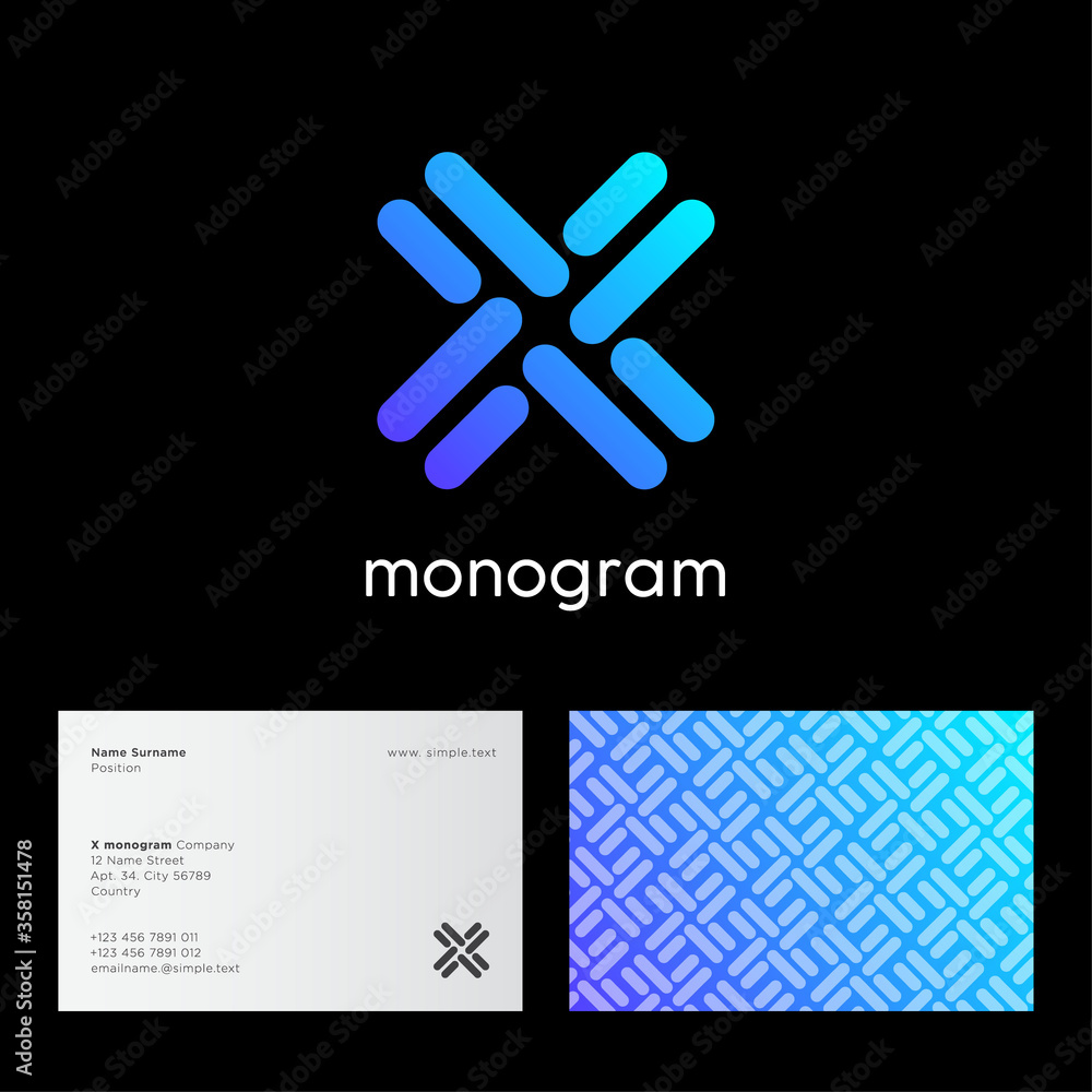 Aufkleber x letter. x monogram consist of some blue linear elements on a dark background. identity. business c