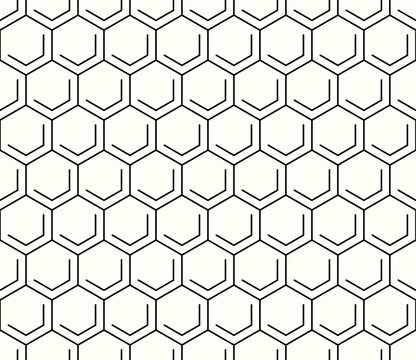 Honeycomb pattern in black, geometric background with hexagonal tiles