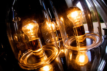 Old fashioned light bulbs close up