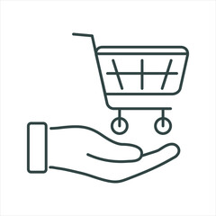 shopping cart with hand, line icon