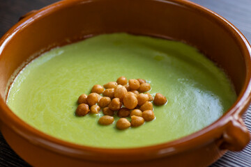 still life of green peas soup