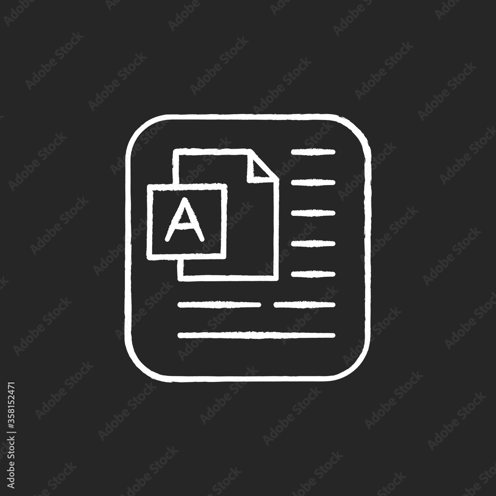 Poster document chalk white icon on black background. information on pape sheet. page with text. computer d