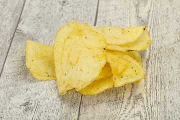 Natural potato salted chips heap
