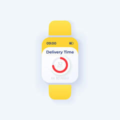 Order arrival timer smartwatch interface vector template. Mobile app notification light mode design. Delivery tracking screen. Flat UI for application. Timer countdown on smart watch display