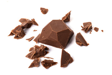 dark milk chocolate chips isolated on a white background
