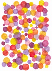 Simple colorful pattern with circle elements. Hand watercolor drawing, abstract background. Great basic of print, badge, party invitation, banner, tag.