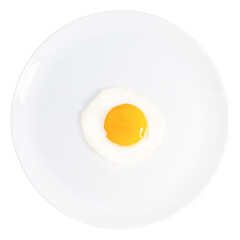 fried egg on a plate isolated on white background. Top view