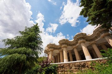 BARCELONA, CATALONIA, SPAIN - JUNE 12, 2020: The famous Parc Güell designed by the architect...