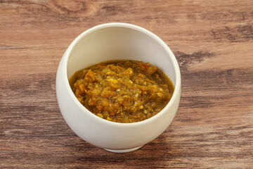 Green spicy sauce in the bowl