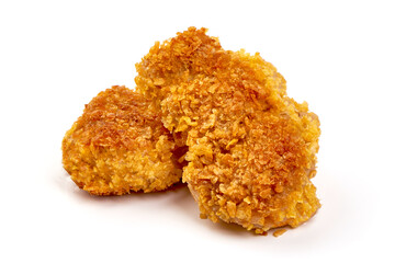 Crispy chicken fillet in breadcrumbs, isolated on white background