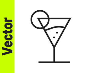 Black line Martini glass icon isolated on white background. Cocktail icon. Wine glass icon. Vector Illustration