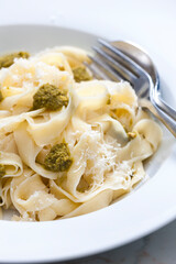 pasta tagliatelle with green pesto