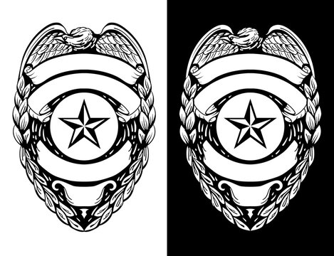 Police, Sheriff,  Law Enforcement Badge Isolated Vector Illustration in both Black Line Art and White Versions
