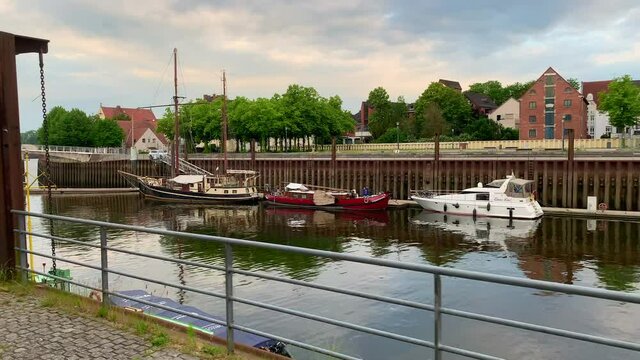 view of inliners at the harbor in bremen vegesack