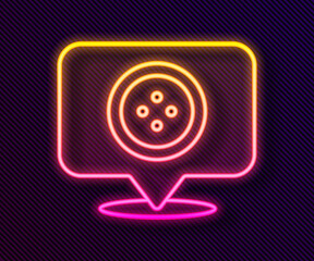 Glowing neon line Location tailor shop icon isolated on black background. Vector Illustration