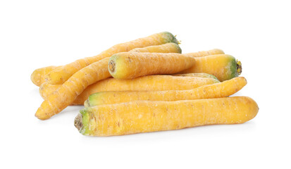 Fresh raw yellow carrots isolated on white