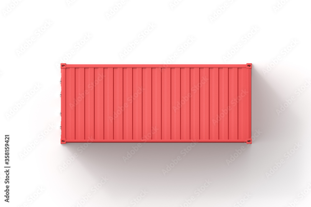 Poster 3d rendering of top view of closed red shipping container isolated on white background