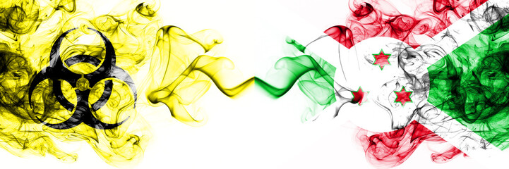Burundi, Burundian Quarantine. Coronavirus COVID-19 lockdown. Smoky mystic flag of Burundi,...