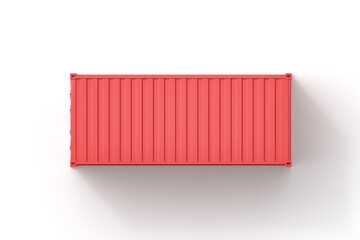3d rendering of top view of closed red shipping container isolated on white background