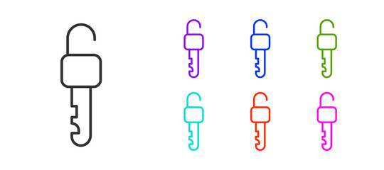 Black line Unlocked key icon isolated on white background. Set icons colorful. Vector Illustration