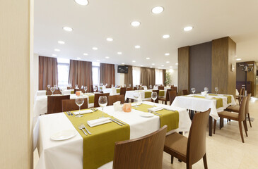Restaurant in hotel. Modern design and minimalism