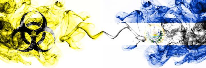 El Salvador, Salvadorian Quarantine. Coronavirus COVID-19 lockdown. Smoky mystic flag of El...