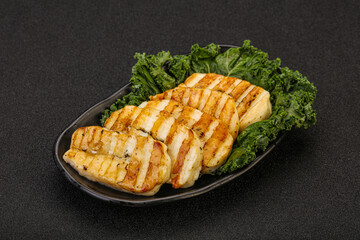 Grilled Greek haloumi cheese with herbs