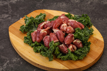 Raw chicken hearts for cooking
