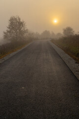Road with sunrise in Norrthern Hungary