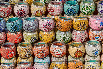 Fototapeta na wymiar decorative Turkish multicolored glass candlesticks