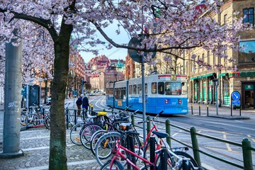 Tram in Gothenburg, Sweden during the Spring