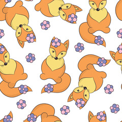 Seamless pattern with red foxes