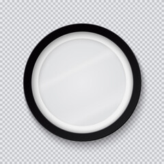 Realistic circle black photo frame isolated on transparent background. Vector illustration.