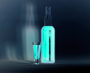 Artistic blue spirit glass bottle
