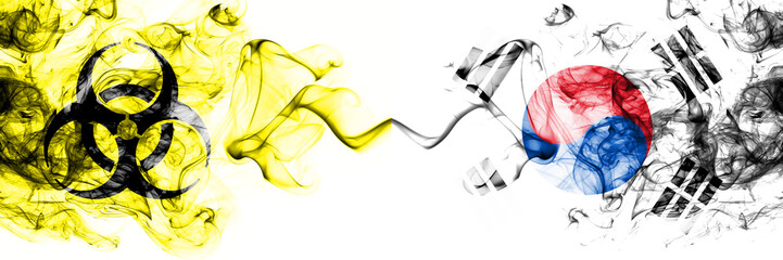 South Korea, Korean Quarantine. Coronavirus COVID-19 lockdown. Smoky mystic flag of South Korea,...