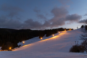 evening skiing in ski center Donovaly, Low Tatras, Slovakia