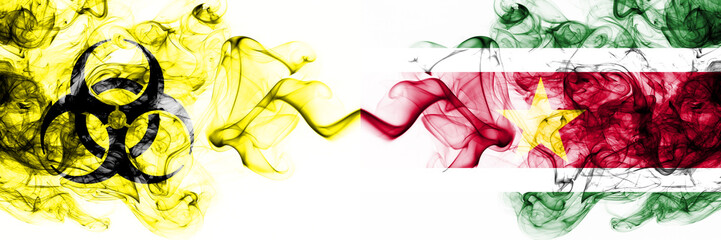 Suriname, Surinamese Quarantine. Coronavirus COVID-19 lockdown. Smoky mystic flag of Suriname,...