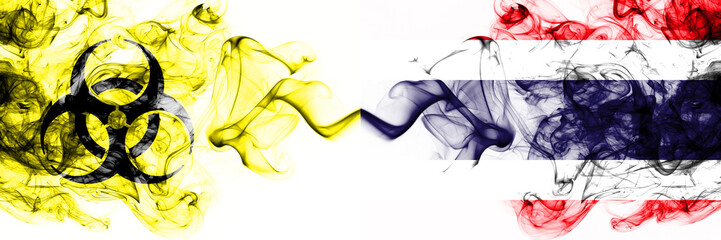 Thailand, Thai Quarantine. Coronavirus COVID-19 lockdown. Smoky mystic flag of Thailand, Thai with...