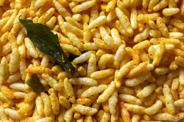Spicy puffed rice (also known as muri, porri) in a plate. Muri is famous savory of indian subcontinent