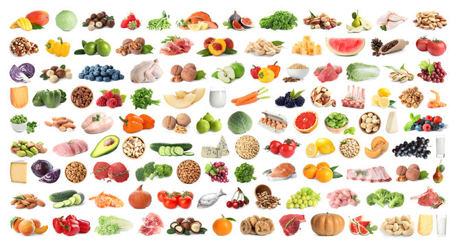 Set of different food on white background. Banner design