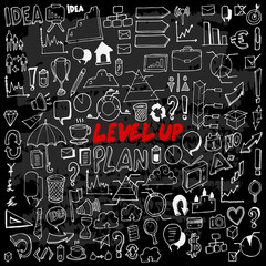 Set of Business Drawing illustration Hand drawn doodle Sketch line vector on chalkboard eps10