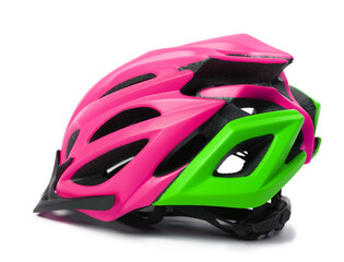 Fototapeta premium Multicolor bicycle helmet on white background