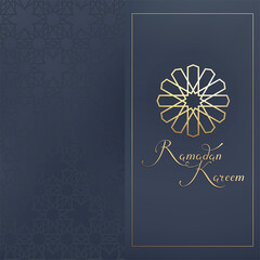 Greeting card, invitation for muslim community holy month Ramadan Kareem. Islamic arabic background. Gold traditional pattern. Vector illustration.
