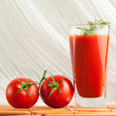 Fresh tomatoes juice set with dill, healthy lifestyle with organic food.
