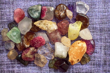 Stones gems on denim different close up