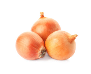Fresh yellow onion bulbs isolated on white
