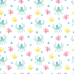 Vector seamless pattern of cute octopus.